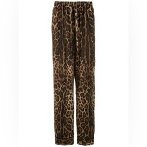 Dolce & Gabbana Silk Leopard Print Straight Leg Trouser